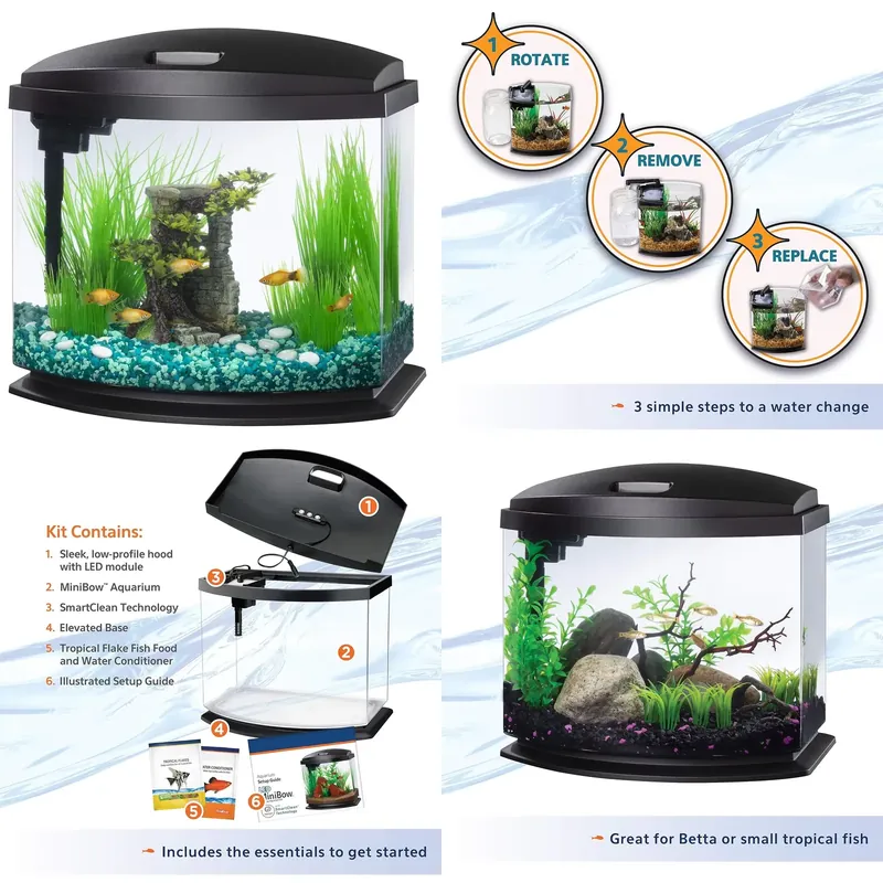 Aquarium Planted Tank Filter - カスタムガラスアクリル水槽、水耕栽培用透明ベタ水槽、照明とフィルター材付き、家の装飾用