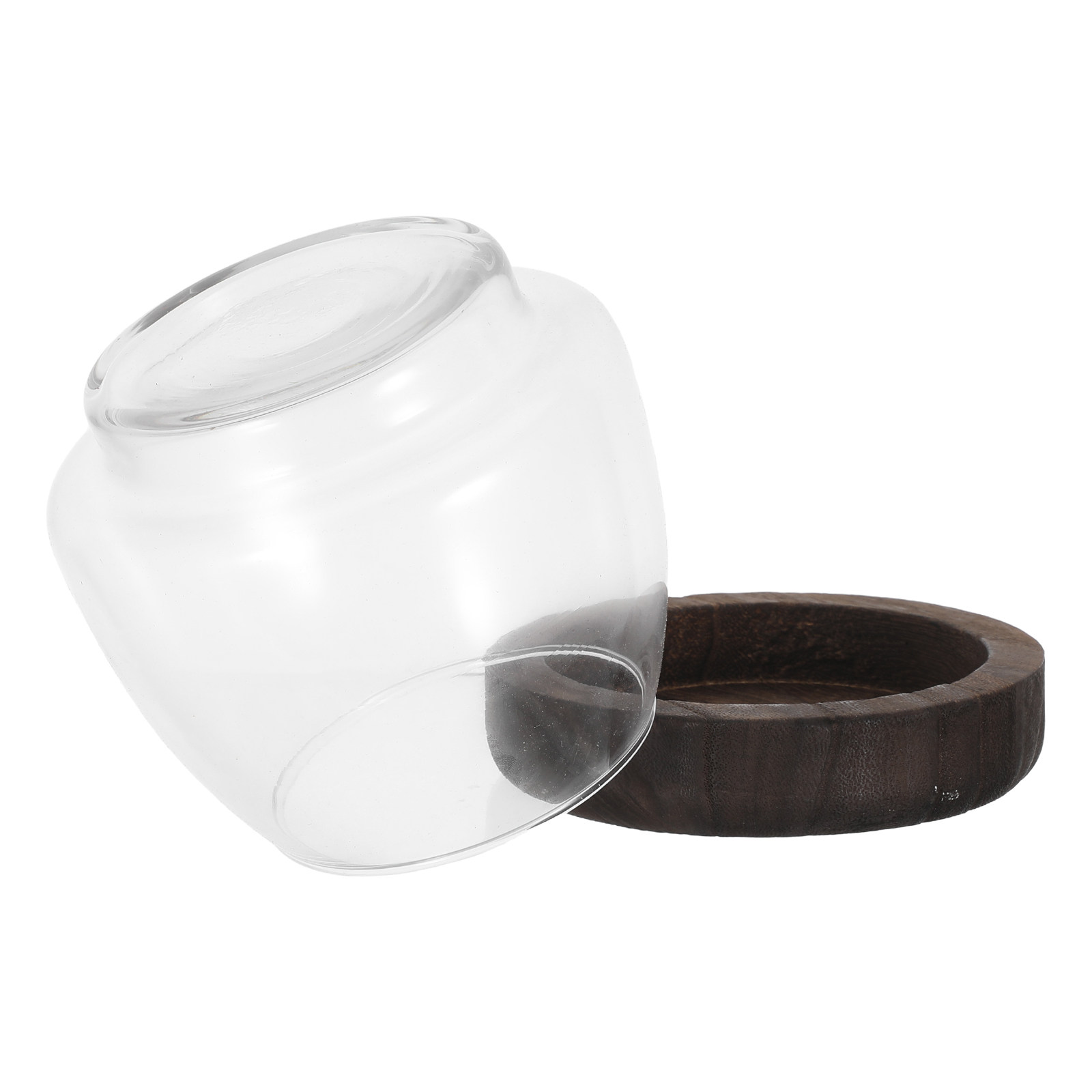 Aquarium Plant Holder - 丸型ガラス製水耕栽培プランター、魚鉢、木製台座、卓上水槽、小型透明花瓶、育苗用プランター、家庭やオフィス用。