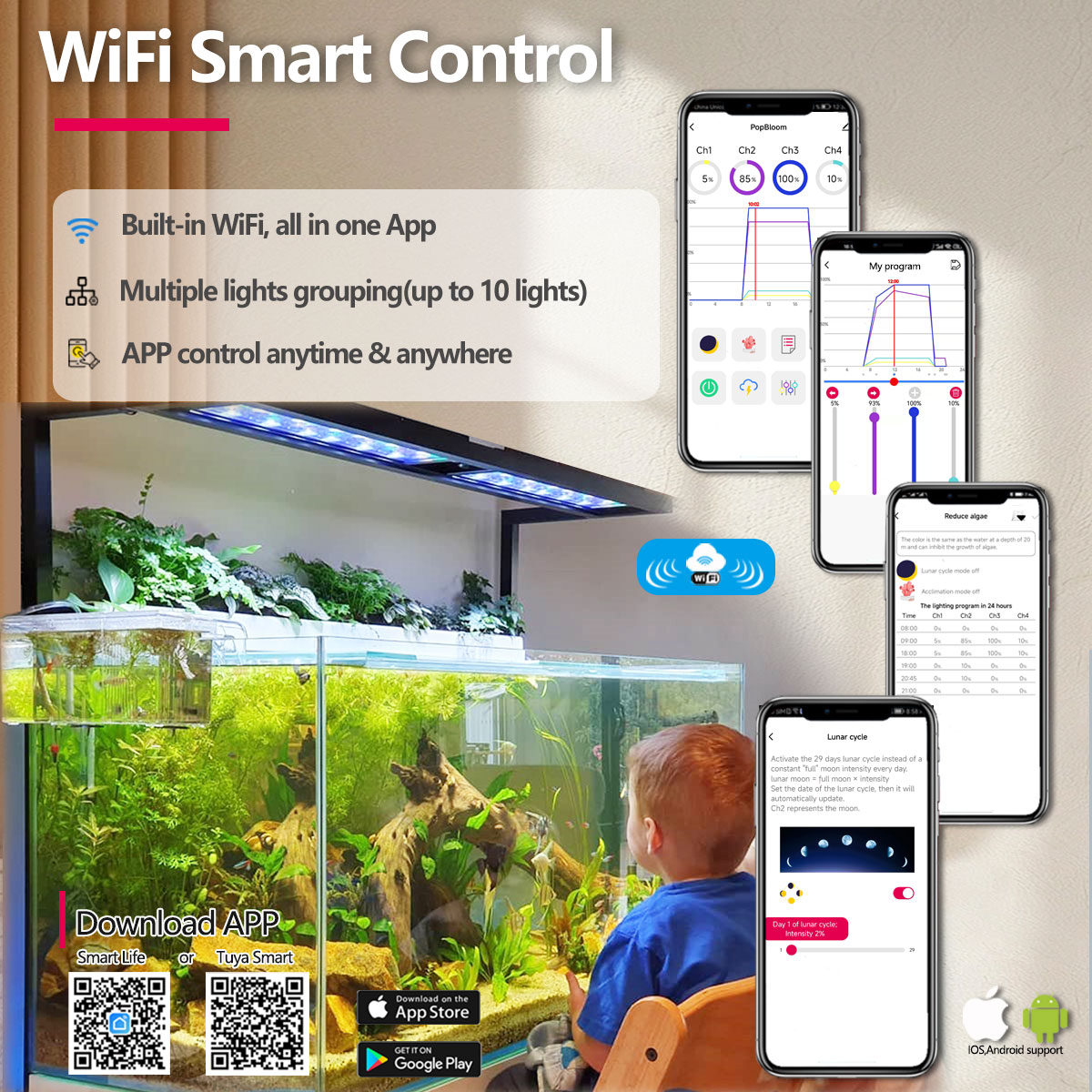 PopBloom H54 H75 WiFi対応 フルスペクト - Aquarium Plant Light のレビューと価格