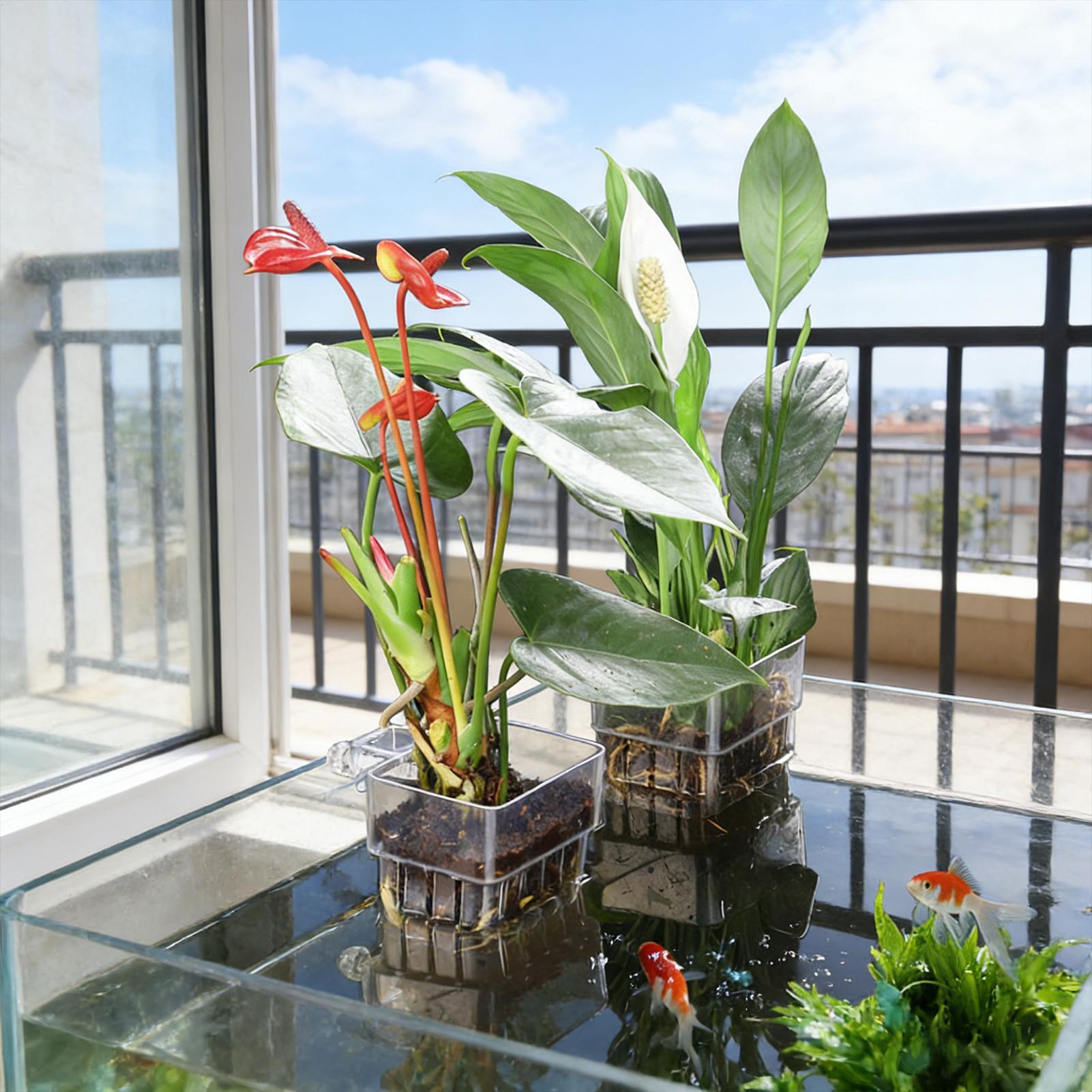 水槽植物バスケット透明水槽吊り下げ装飾ポット水生植物ホルダー - Plant Aquarium Pot のレビューと価格